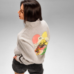 Unisex-Sweatshirt aus Bio-Baumwolle mit 1/4-Reißverschluss 340g/m² farbe grau mamoriert zweite Ansicht der Umgebung