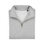 Unisex-Sweatshirt aus Bio-Baumwolle mit 1/4-Reißverschluss 340g/m² farbe grau mamoriert zweite Ansicht von vorne