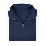 Unisex-Sweatshirt aus Bio-Baumwolle mit 1/4-Reißverschluss 340g/m² farbe marineblau zweite Ansicht von vorne