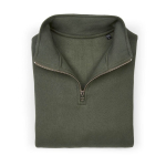 Unisex-Sweatshirt aus Bio-Baumwolle mit 1/4-Reißverschluss 340g/m² farbe militärgrün zweite Ansicht von vorne