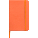 A6-Notizbuch aus recyceltem PU mit Gummiband, linierte Seiten farbe orange erste Ansicht