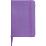 A6-Notizbuch aus recyceltem PU mit Gummiband, linierte Seiten farbe violett erste Ansicht