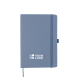 A5-Notizbuch mit Einband aus recyceltem Karton und liniertem Papier farbe blau Ansicht mit Druckbereich