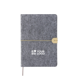 A5-Notizbuch aus Recycling-Filz mit Kunstlederverschluss farbe grau Ansicht mit Druckbereich