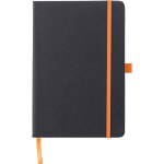 A5-Notizbuch aus Recycling-Kunstleder, Gummiband, linierte Blätter farbe orange erste Ansicht