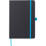 A5-Notizbuch aus Recycling-Kunstleder, Gummiband, linierte Blätter farbe hellblau erste Ansicht