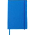 A5-Notizbuch aus RPET und Kunstleder, Gummiband, linierte Seiten farbe blau erste Ansicht