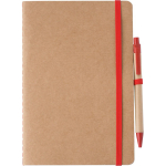 A5-Notizbuch aus Recycling-Karton mit Kuli und blanken Seiten farbe rot erste Ansicht