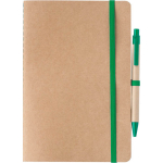 A5-Notizbuch aus Recycling-Karton mit Kuli und blanken Seiten farbe grün erste Ansicht