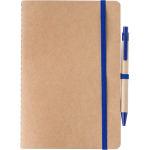 A5-Notizbuch aus Recycling-Karton mit Kuli und blanken Seiten farbe ultramarinblau erste Ansicht