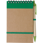 Notizbuch aus Recycling-Pappe mit Kugelschreiber und Gummibandverschluss farbe grün erste Ansicht