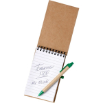 Notizbuch aus Recycling-Pappe mit Kugelschreiber und Gummibandverschluss zweite Ansicht