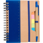 Notizbuch aus Recyclingpapier mit Haftnotizen, Kuli, linierte Seiten farbe blau erste Ansicht