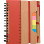 Notizbuch aus Recyclingpapier mit Haftnotizen, Kuli, linierte Seiten farbe rot erste Ansicht