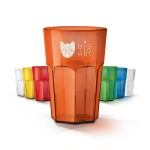 Wiederverwendbarer Kunststoffbecher aus Tritan® aus europäischer Herstellung 400 ml farbe orange-transparent
