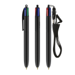 Kugelschreiber aus Kunststoff mit Umhängeband zum Aufhängen und 4-farbiger Tinte BIC® farbe schwarz