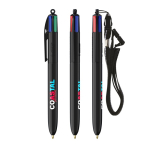 Kugelschreiber aus Kunststoff mit Umhängeband zum Aufhängen und 4-farbiger Tinte BIC® farbe schwarz