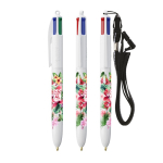 Kugelschreiber aus Kunststoff mit Umhängeband zum Aufhängen und 4-farbiger Tinte BIC® farbe weiß