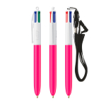 Kugelschreiber aus Kunststoff mit Umhängeband zum Aufhängen und 4-farbiger Tinte BIC® farbe weiß
