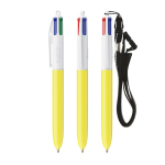 Kugelschreiber aus Kunststoff mit Umhängeband zum Aufhängen und 4-farbiger Tinte BIC® farbe gelb