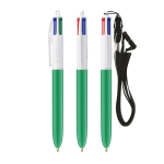 Kugelschreiber aus Kunststoff mit Umhängeband zum Aufhängen und 4-farbiger Tinte BIC® farbe grün