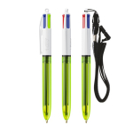 Kugelschreiber aus Kunststoff mit Lanyard, 3 Farben Tinte und 1 Textmarker BIC® farbe transparentes lindgrün