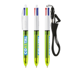 Kugelschreiber aus Kunststoff mit Lanyard, 3 Farben Tinte und 1 Textmarker BIC® farbe transparentes lindgrün