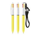 Kunststoff-Kugelschreiber mit Umhängeband zum Aufhängen und 4 Farben Tinte Sun BIC® farbe gelb