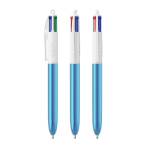 Kugelschreiber aus Kunststoff mit Metalloptik und 4 Farben Tinte BIC® farbe cyan-blau