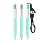 BIC® Kunststoff-Kugelschreiber mit Band zum Umhängen und 4-farbiger Tinte farbe lagunenblau