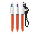Kunststoff-Kugelschreiber mit Umhängeband und feiner 4-Farben-Schrift BIC® farbe orange
