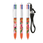 Kunststoff-Kugelschreiber mit Umhängeband und feiner 4-Farben-Schrift BIC® farbe orange