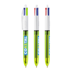 Kunststoff-Kugelschreiber mit feinem Textmarker und 4 Farben Fluo BIC® farbe transparentes lindgrün