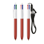 Kugelschreiber aus Kunststoff mit Umhängeband und 4-Farben-Tinte BIC® farbe rot