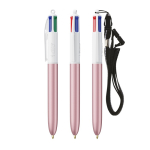 Kugelschreiber aus Kunststoff mit Umhängeband und 4-Farben-Tinte BIC® farbe rosa