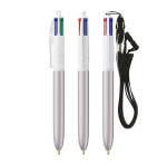 Kugelschreiber aus Kunststoff mit Umhängeband und 4-Farben-Tinte BIC® farbe silber