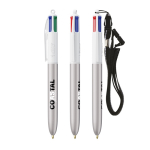 Kugelschreiber aus Kunststoff mit Umhängeband und 4-Farben-Tinte BIC® farbe silber
