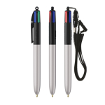 Kugelschreiber aus Kunststoff mit Umhängeband und 4-Farben-Tinte BIC® farbe schwarz/grau