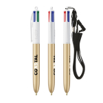 Kugelschreiber aus Kunststoff mit Umhängeband und 4-Farben-Tinte BIC® farbe gold