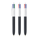 Kugelschreiber aus Kunststoff in Holzoptik, in der EU gefertigt, mit 4 Tinten BIC® farbe schwarz
