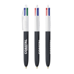 Kugelschreiber aus Kunststoff in Holzoptik, in der EU gefertigt, mit 4 Tinten BIC® farbe schwarz
