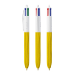 Kugelschreiber aus Kunststoff in Holzoptik, in der EU gefertigt, mit 4 Tinten BIC® farbe gelb