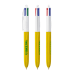 Kugelschreiber aus Kunststoff in Holzoptik, in der EU gefertigt, mit 4 Tinten BIC® farbe gelb