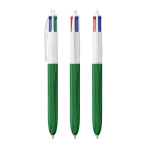 Kugelschreiber aus Kunststoff in Holzoptik, in der EU gefertigt, mit 4 Tinten BIC® farbe grün