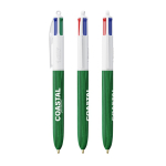 Kugelschreiber aus Kunststoff in Holzoptik, in der EU gefertigt, mit 4 Tinten BIC® farbe grün