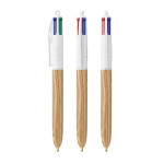 Kugelschreiber aus Kunststoff in Holzoptik, in der EU gefertigt, mit 4 Tinten BIC® farbe holzton