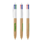 Kugelschreiber aus Kunststoff in Holzoptik, in der EU gefertigt, mit 4 Tinten BIC® farbe holzton