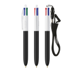 Kunststoff-Kugelschreiber mit Umhängeband zum Umhängen und 4-Farben-Tinte BIC® farbe weiß/schwarz