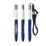 Kunststoff-Kugelschreiber mit Umhängeband zum Umhängen und 4-Farben-Tinte BIC® farbe marineblau