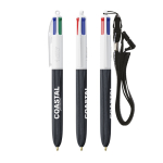 Kugelschreiber aus Kunststoff in Holzoptik mit 4 Farben Tinte BIC® farbe schwarz